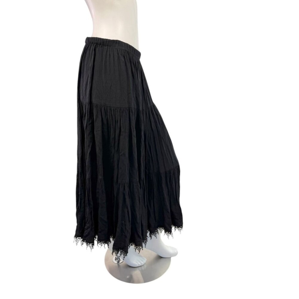 Double D Ranch Wear Black Broomstick Tiered Maxi Skirt with Lace Trim Size Small